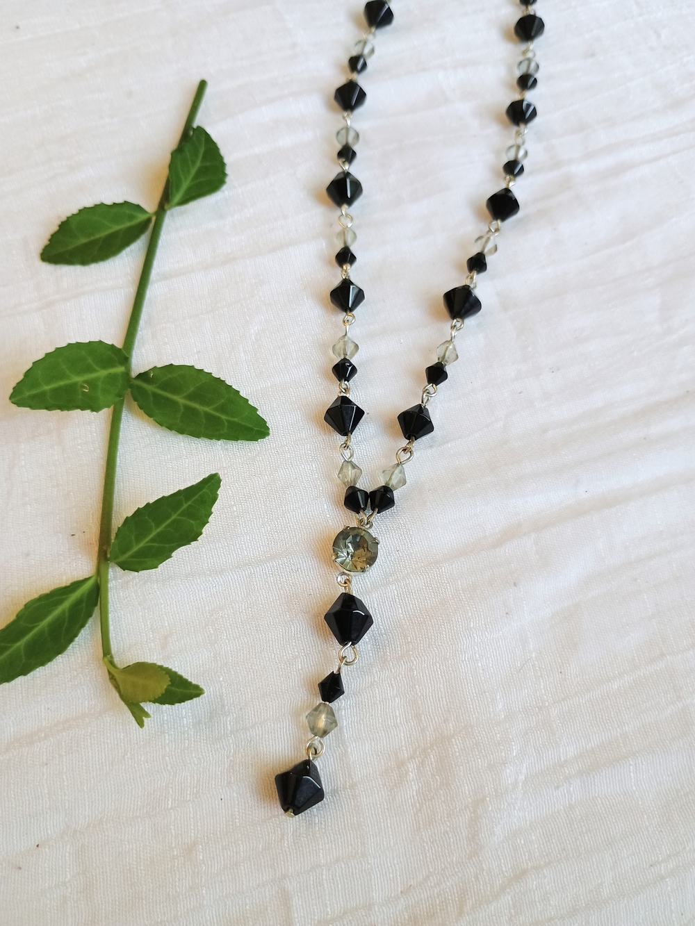 🖤 WHIMSIGOTHIC VIBES 🖤 VtG Black & Clear Crystal Drop Necklace, Old Hollywood